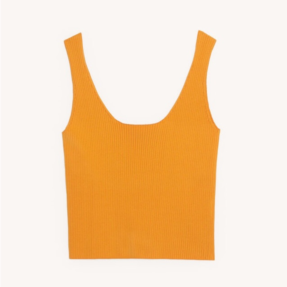 Sandro Paris Ribbed Knit Tank Top in Orange Viscose